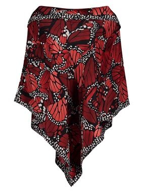 Pineda Covalin Mexico Silk Monarch Butterfly Poncho Top Pink White Black